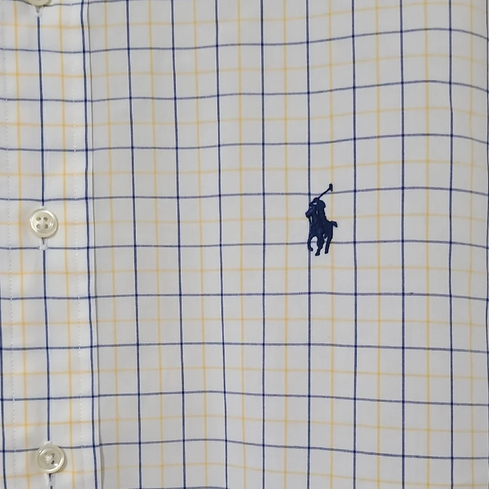 Ralph Lauren Yarmouth Long Sleeve White & Blue Button Down Shirt - Size 16 34/35